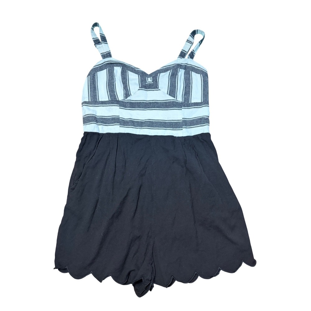 FLAWED Mermaid Striped Scalloped Hem Romper Size M Summer Nautical‎